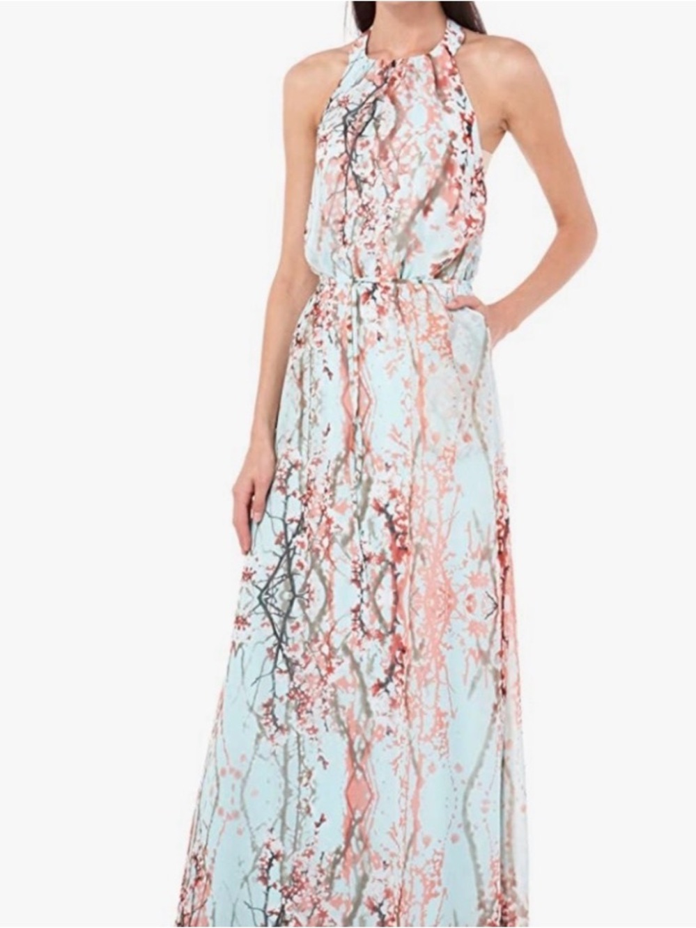 Jessica Simpson Halter Maxi Dress in Light Blue and Pink Floral